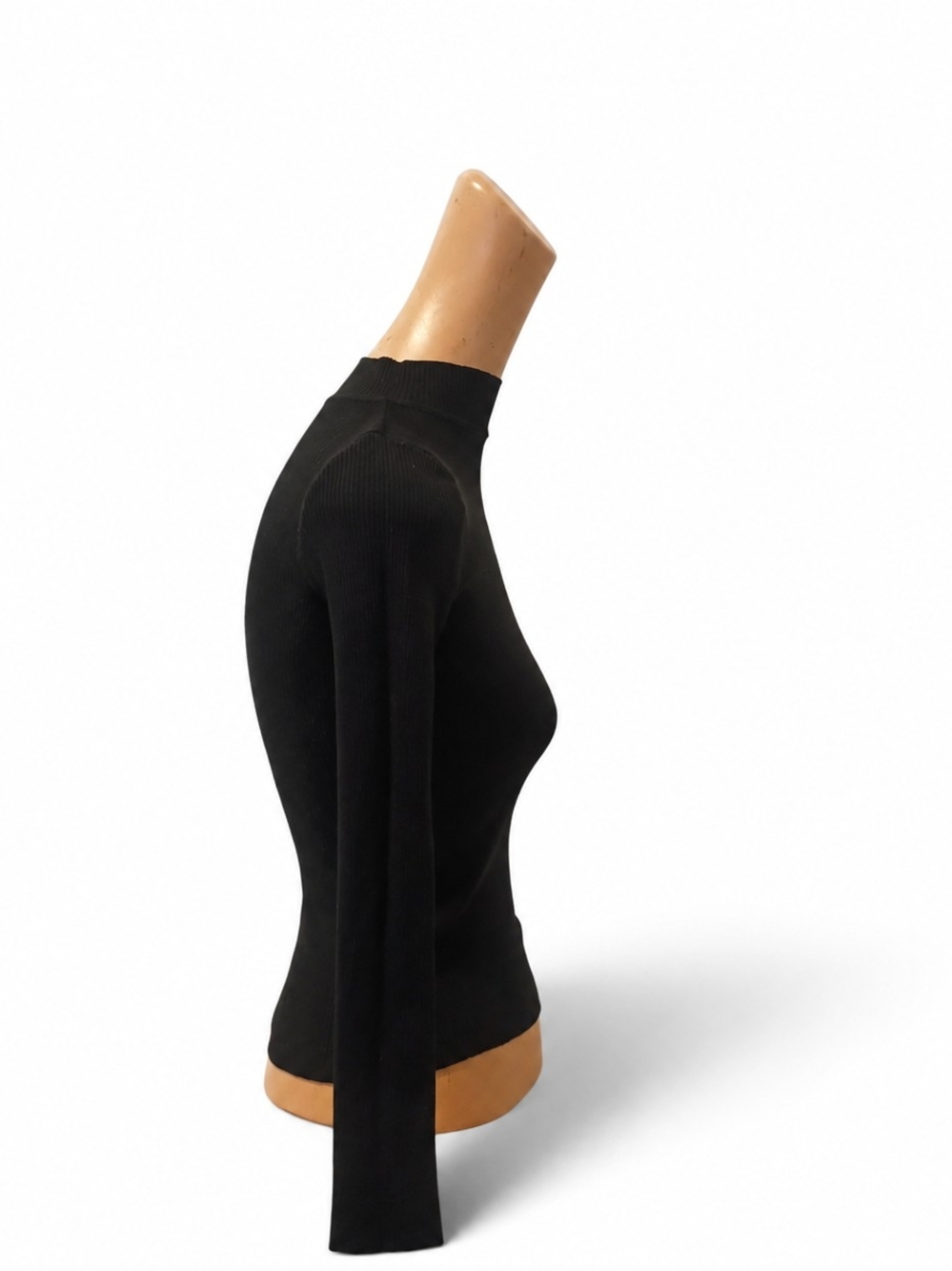 Classic Black Ribbed Mock Neck Long Sleeve - Medium